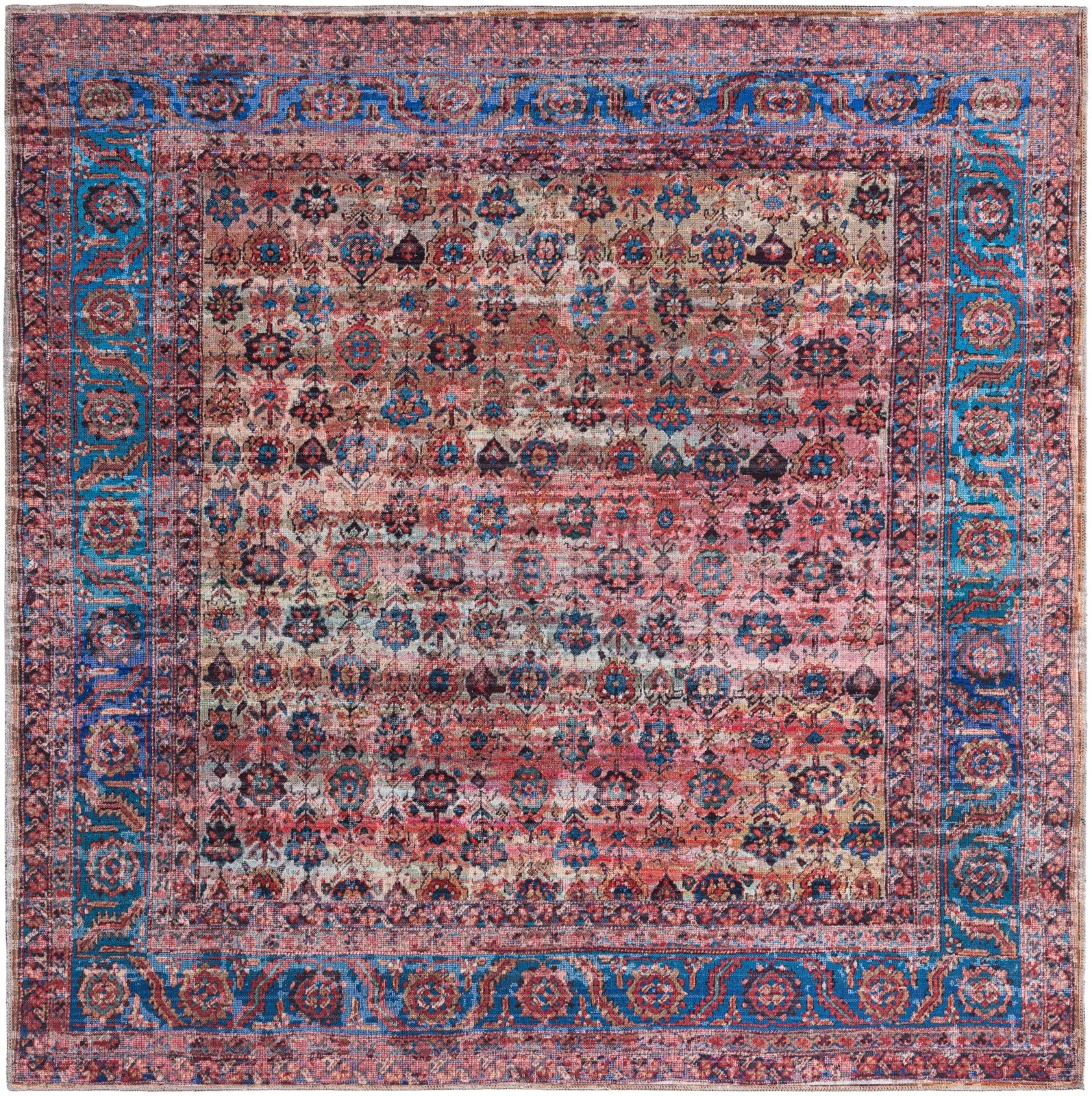 7' 10 x 7' 10 Croft · Persian Washable Rug, antique pink and blue