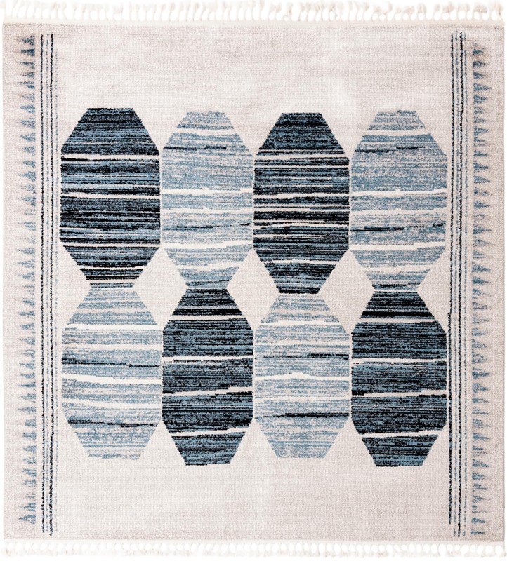 10' x 10' Aynsley · Geometric rug, blue, black and ivory