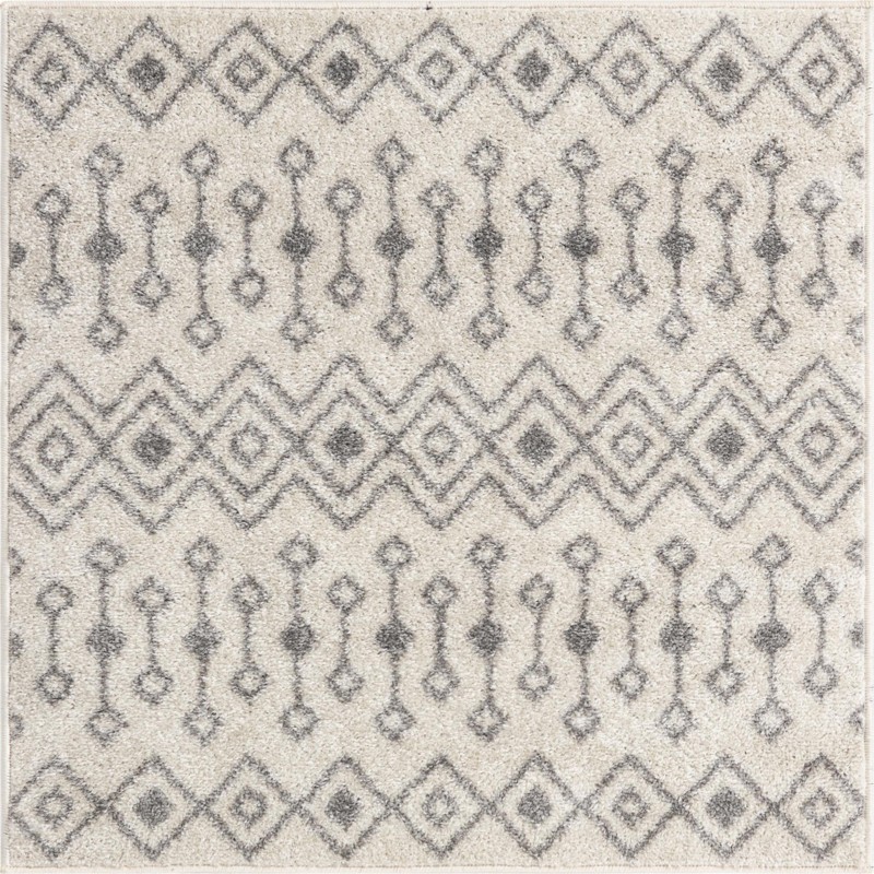 3' x 3' Boswell · Geometric lattice rug, ivory and gray