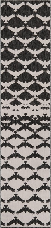 2' 7 x 12' Wayland · Bird tessellation Outdoor Rug, black and white