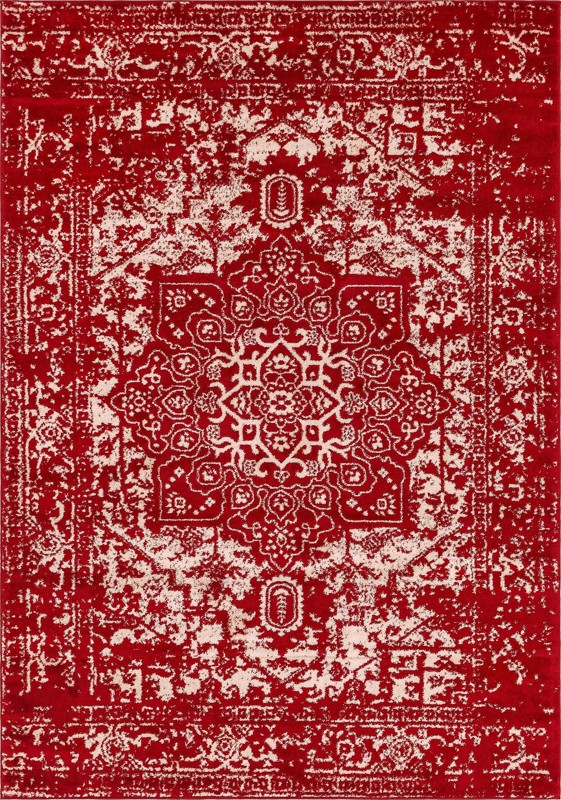 Birch · Distressed medallion rug, red and ivory