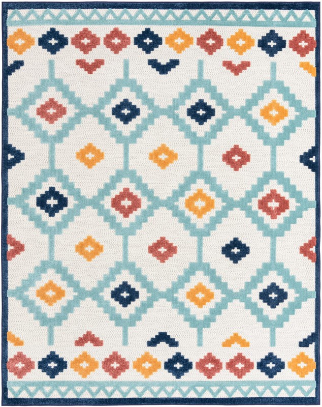 7' 10 x 10' Beale · Border Outdoor Rug, ivory