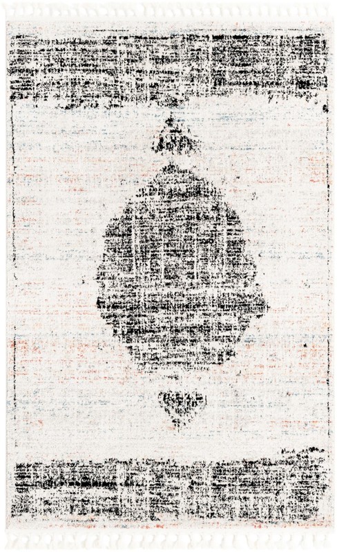 5' 3 x 8' Hackett · Distressed medallion rug, ivory and black