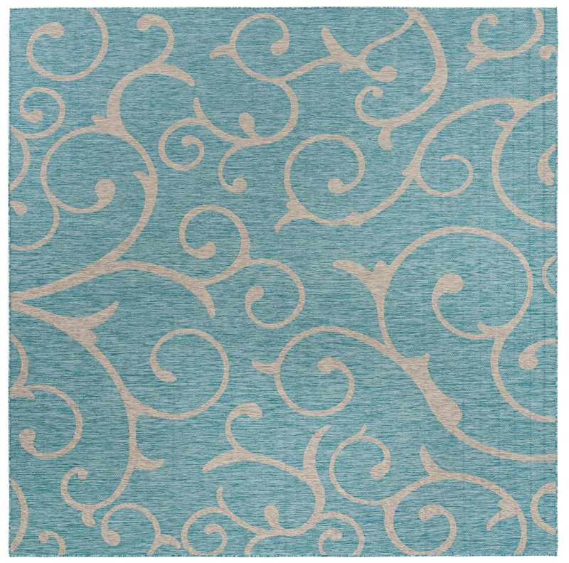 Shale · Floral / botanical Outdoor Rug, aqua