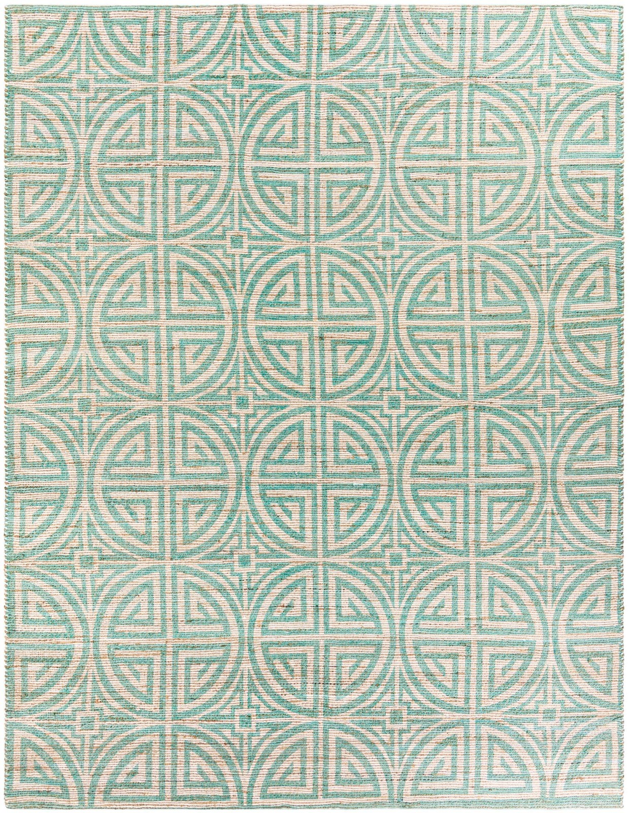 9' x 12' Pasco · Geometric rug, turquoise and natural ivory