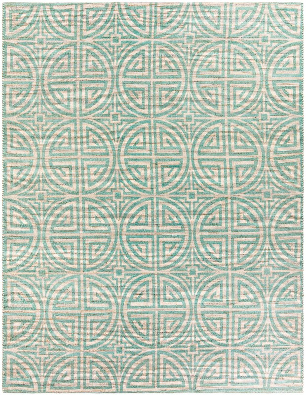 9' x 12' Pasco · Geometric rug, turquoise and natural ivory