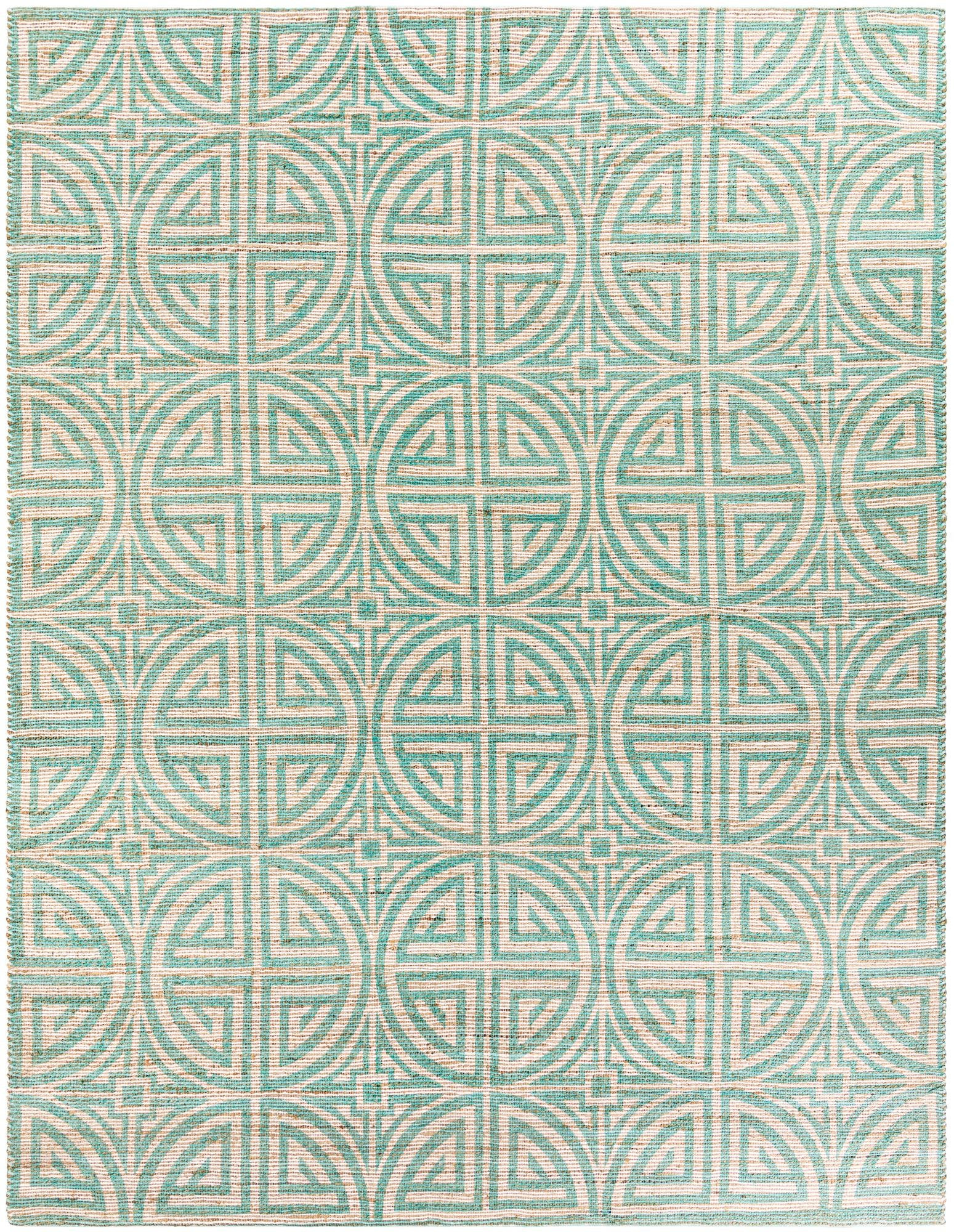 9' x 12' Pasco · Geometric rug, turquoise and natural ivory