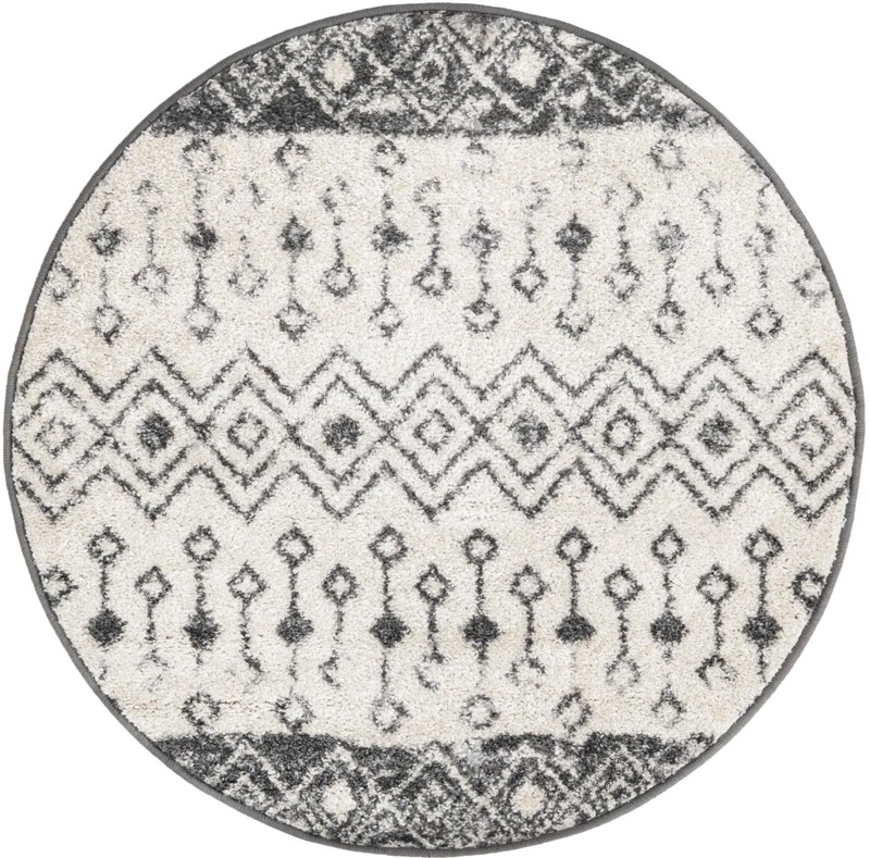 3' x 3' Vernon · Geometric tribal rug, gray and ivory
