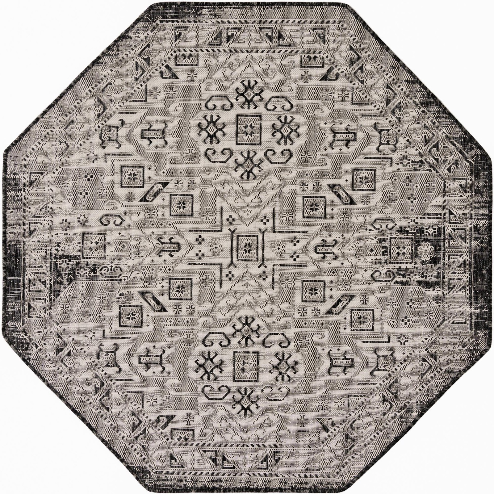 5' 3 x 5' 3 Estuary · Border Outdoor Rug, charcoal gray