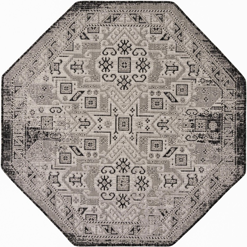 5' 3 x 5' 3 Estuary · Border Outdoor Rug, charcoal gray