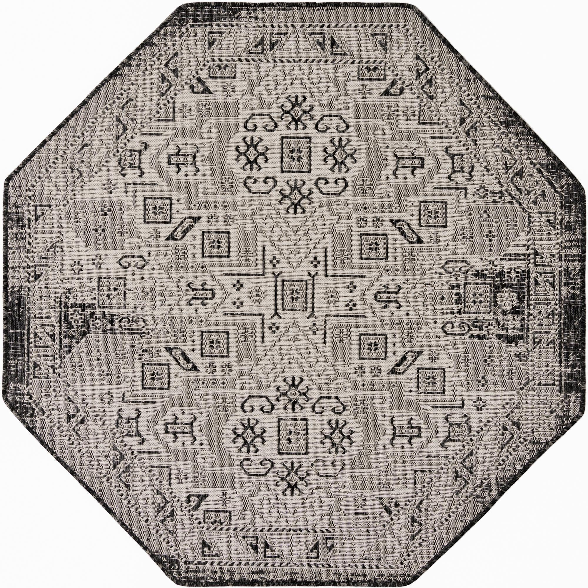 5' 3 x 5' 3 Estuary · Border Outdoor Rug, charcoal gray