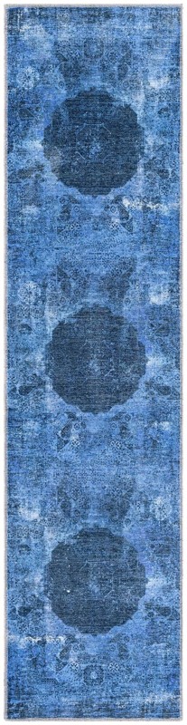 2' x 8' Fallowfield · Distressed medallion Washable Rug, blue and black