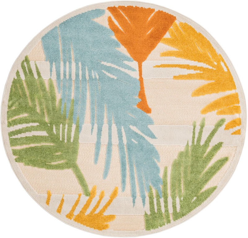 5' 3 x 5' 3 Fargo · Tropical leaf Outdoor Rug, multicolour on beige