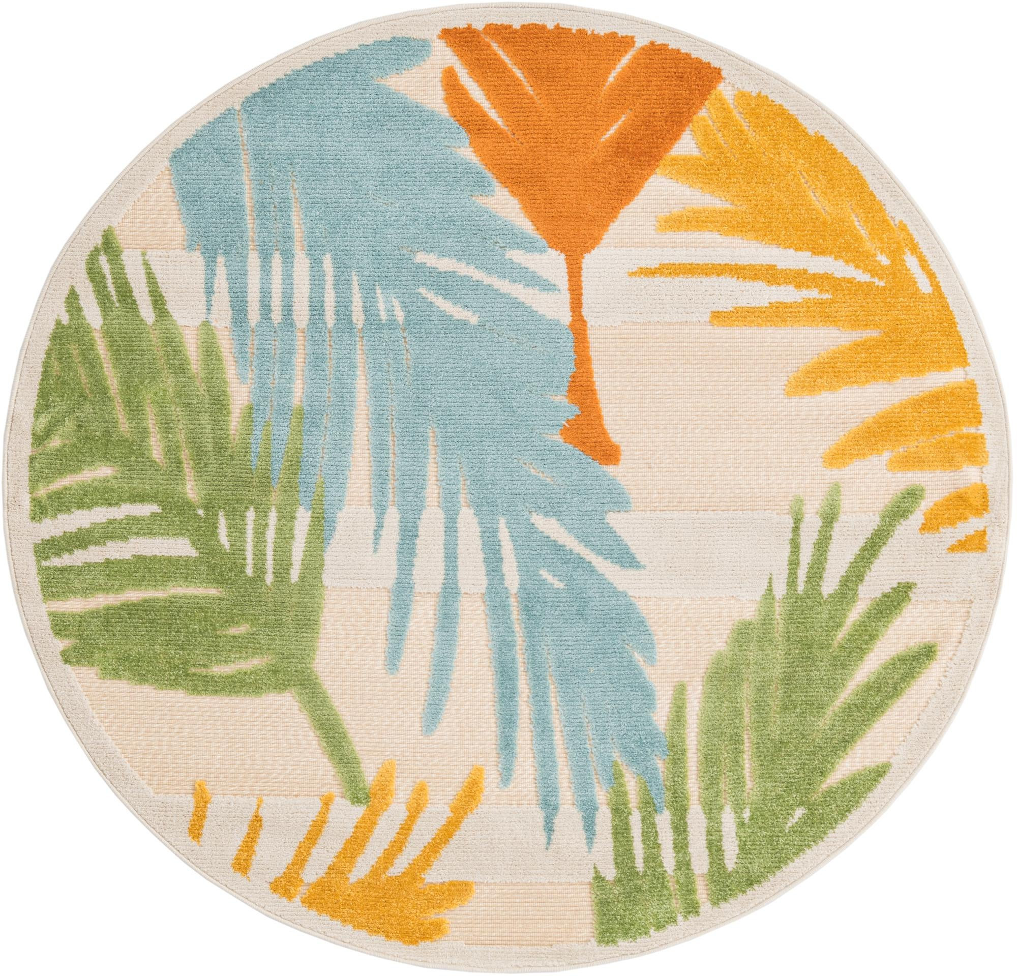 5' 3 x 5' 3 Fargo · Tropical leaf Outdoor Rug, multicolour on beige
