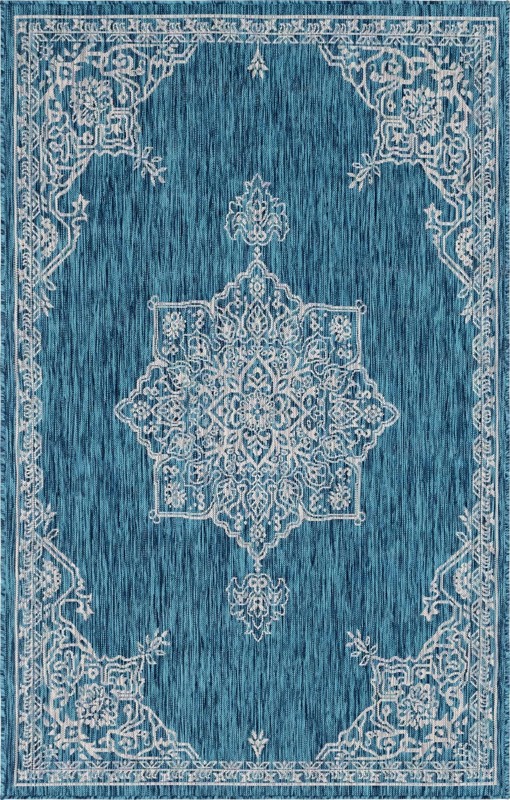 Rhys · Border Outdoor Rug, teal
