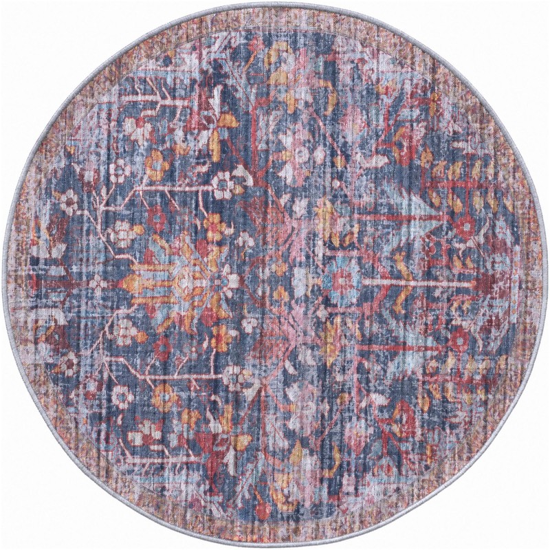 4' x 4' Massey · Distressed floral rug, navy and rust