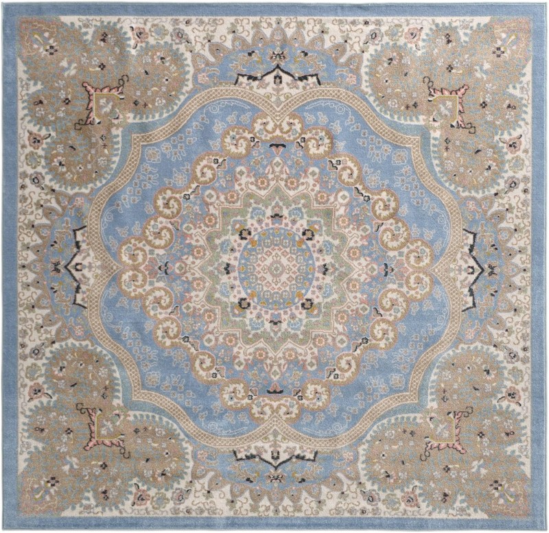 Candlelight · Medallion Washable Rug, light blue and ivory