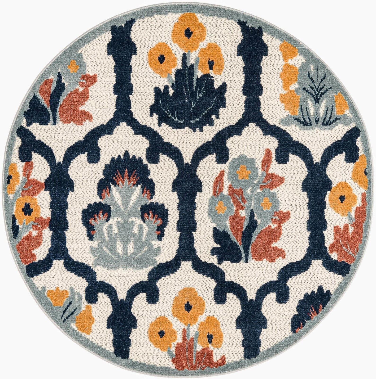 5' 3 x 5' 3 Bandera · Floral lattice Outdoor Rug, ivory and navy