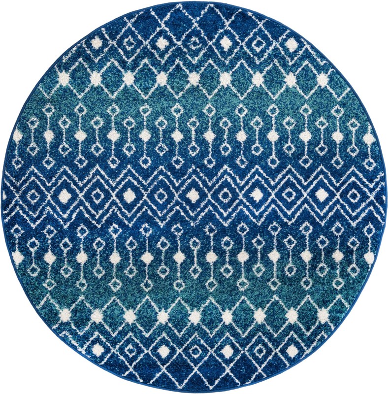 5' 3 x 5' 3 Boswell · Tribal trellis rug, navy and teal