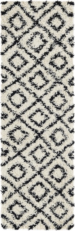 2' x 7' Brock · Geometric diamond Shag Rug, black and cream