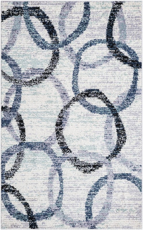 5' 3 x 8' Rayner · Abstract circles rug, ivory and blue