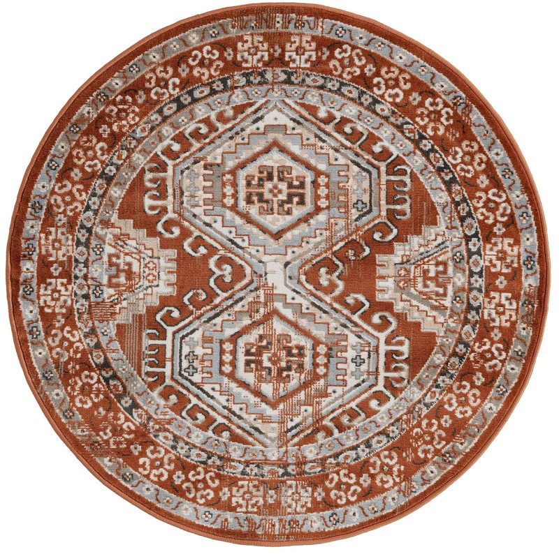 4' 1 x 4' 1 Harmon · Border rug, terracota red