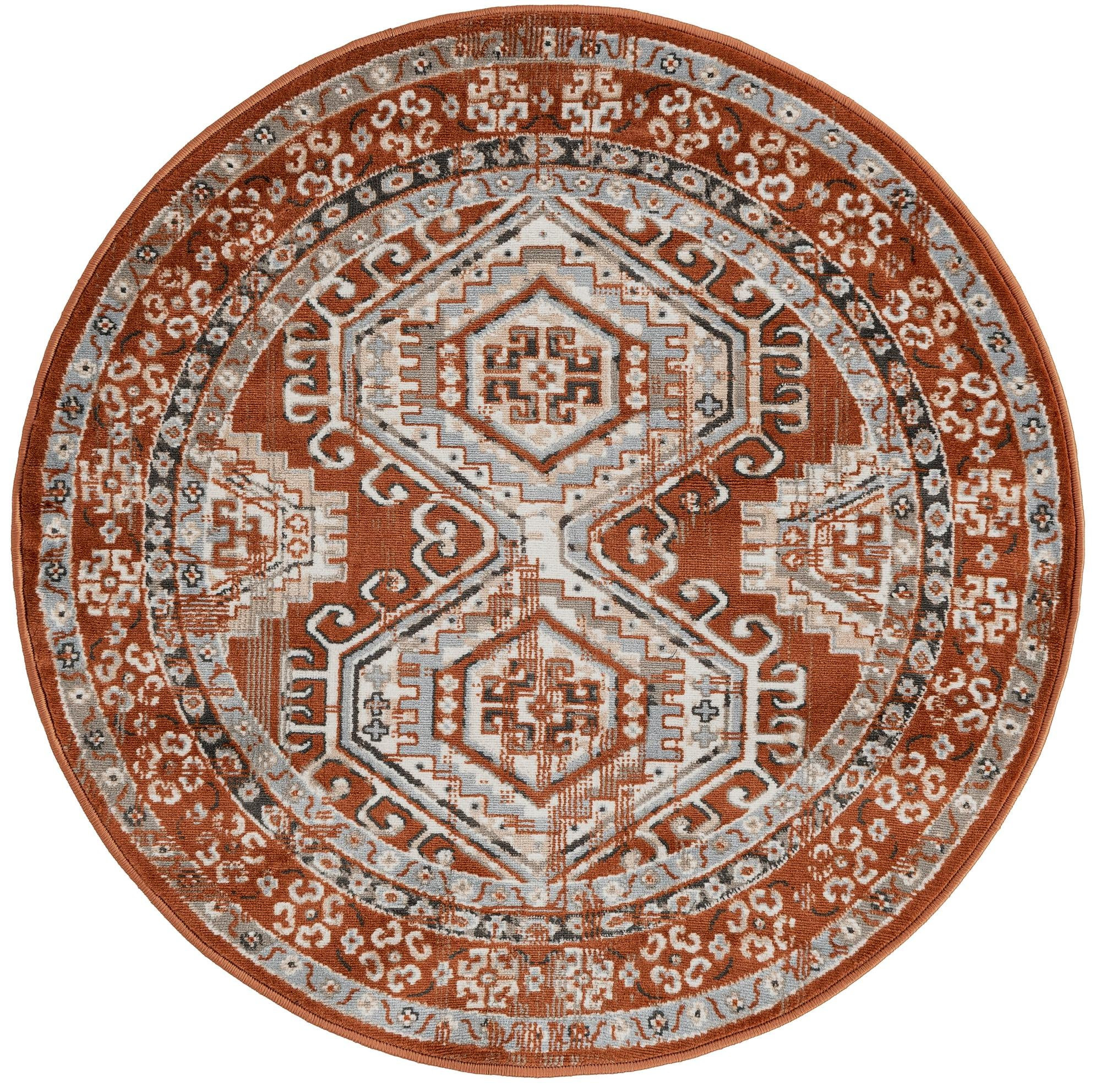 4' 1 x 4' 1 Harmon · Border rug, terracota red