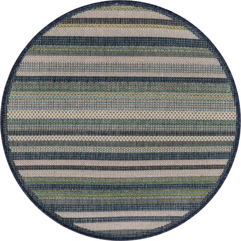 3' 3 x 3' 3 McBride · Striped Outdoor Rug, blue and ivory