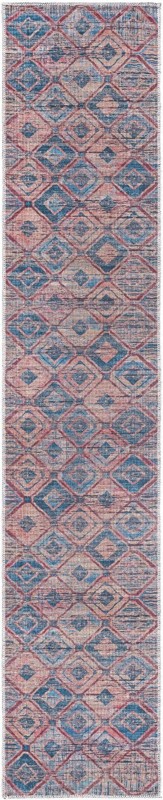 2' x 10' Torrance · Geometric diamond Washable Rug, peach and blue
