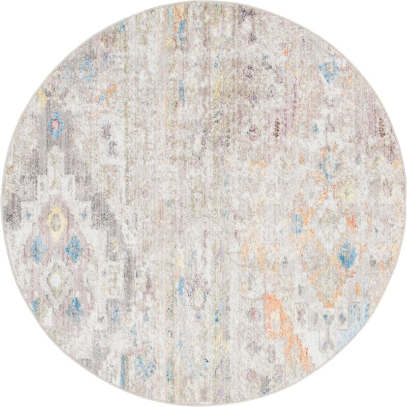 5' x 5' Quinn · Distressed abstract rug, cream and multi