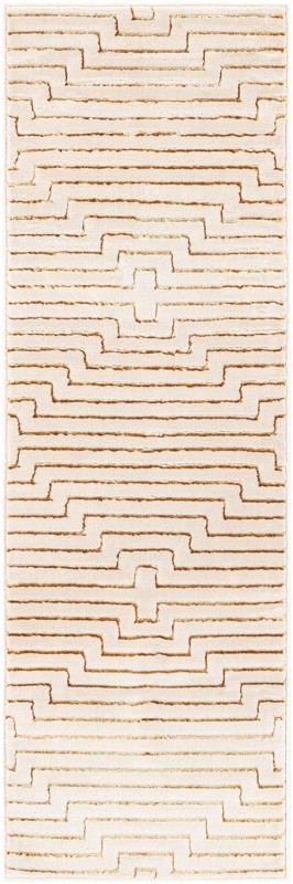 2' x 6' Cottonwood · Geometric rug, white and gold