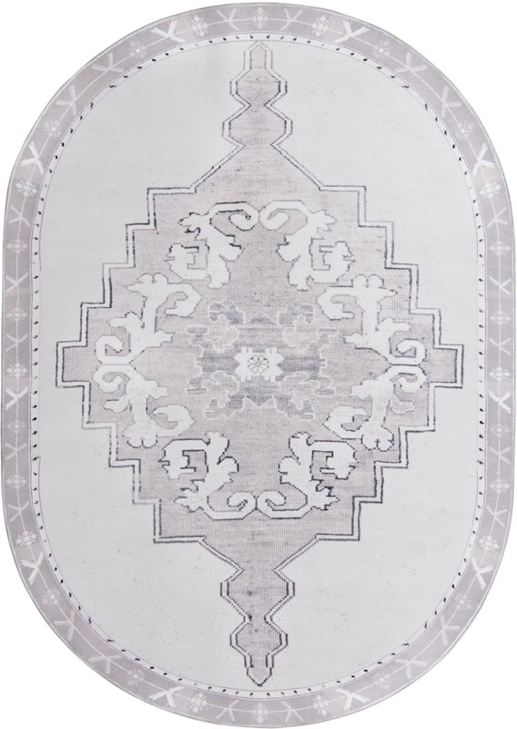 Sanderson · Medallion Washable Rug, gray and white