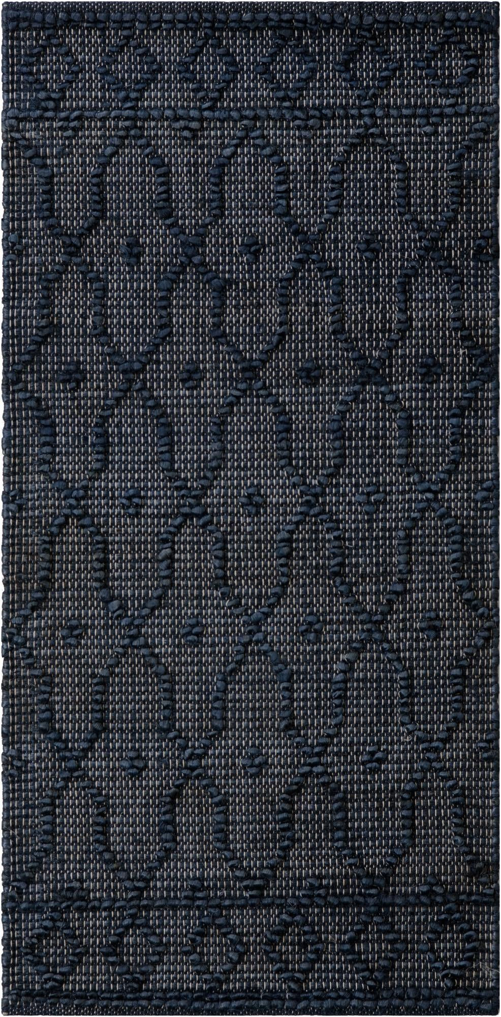 2' x 4' 1 Ringwood · Diamond trellis rug, navy blue