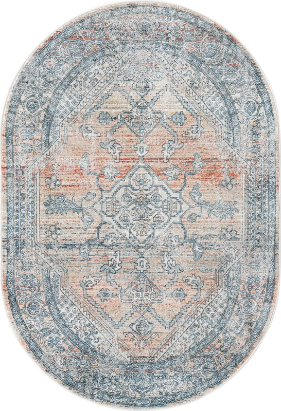 4' x 6' Opal · Medallion rug, blue and terracotta