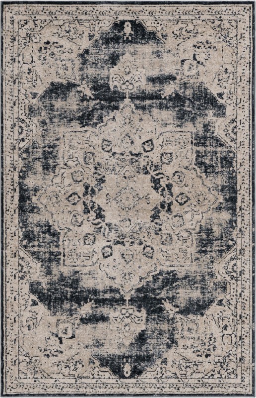 Todd · Distressed medallion rug, navy and beige