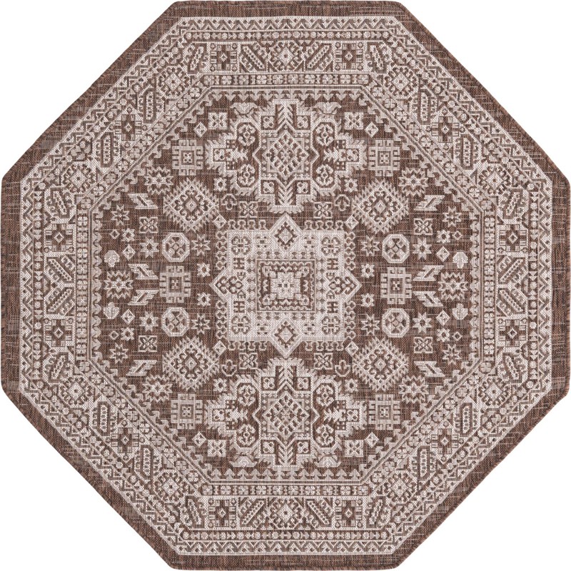 5' 3 x 5' 3 Bellamy · Geometric medallion Outdoor Rug, brown and ivory