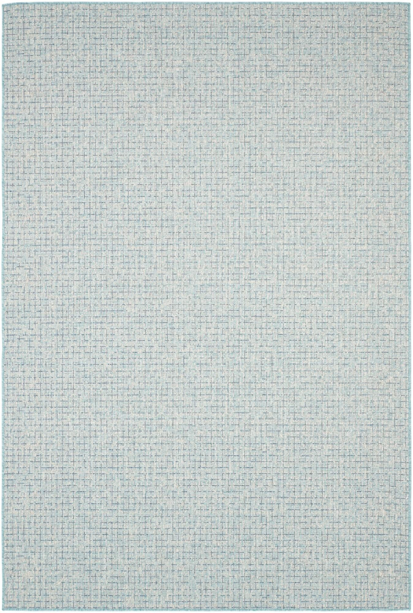6' x 9' Loam · Grid Outdoor Rug, aqua blue