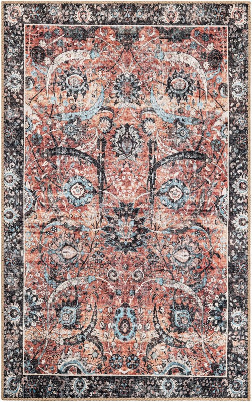 3' 6 x 5' 6 Starr · Vintage floral Washable Rug, rust and black