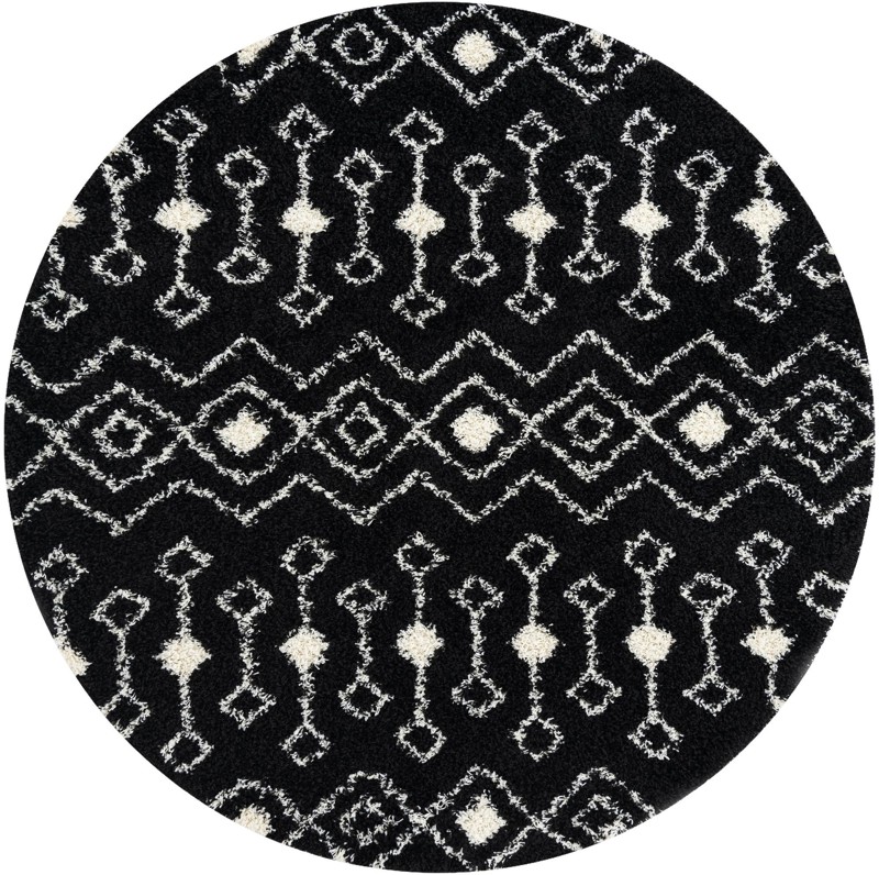 7' 10 x 7' 10 Bayley · Geometric shag rug, black and cream