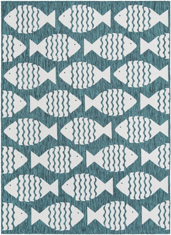 7' 1 x 10' Beresford · Pictoral Outdoor Rug, turquoise