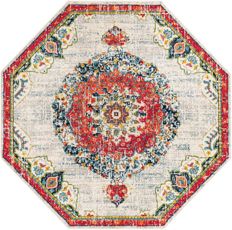 7' 10 x 7' 10 Amberley · Medallion rug, ivory and red