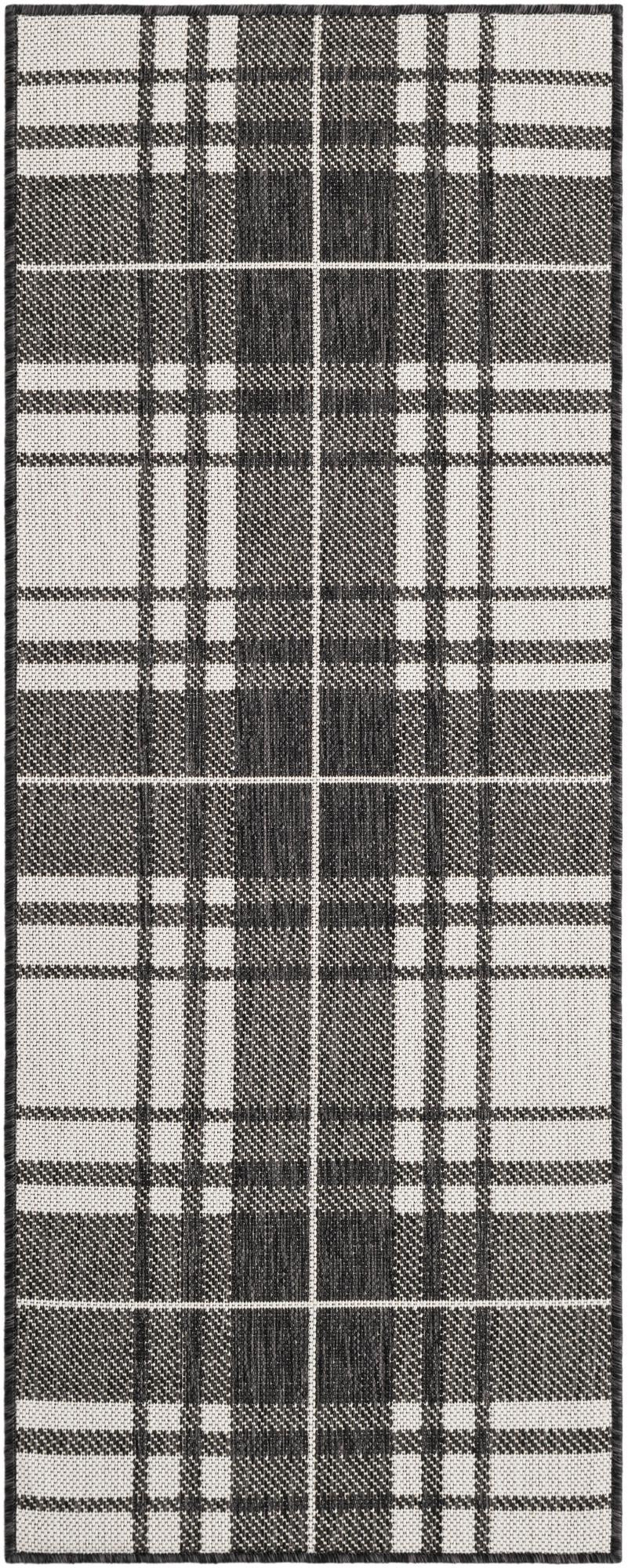 2' x 5' 3 Maguire · Plaid Outdoor Rug, black and white