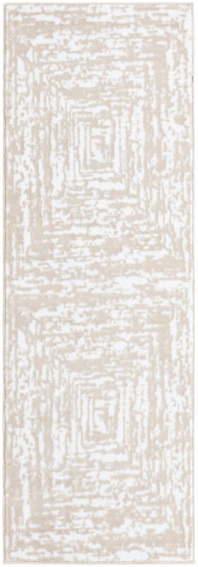 2' x 6' Wrenfield · Abstract bordered rug, bone and beige