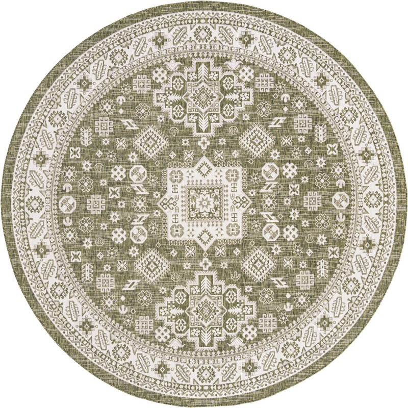 10' x 10' Bellamy · Geometric medallion Outdoor Rug, green and ivory