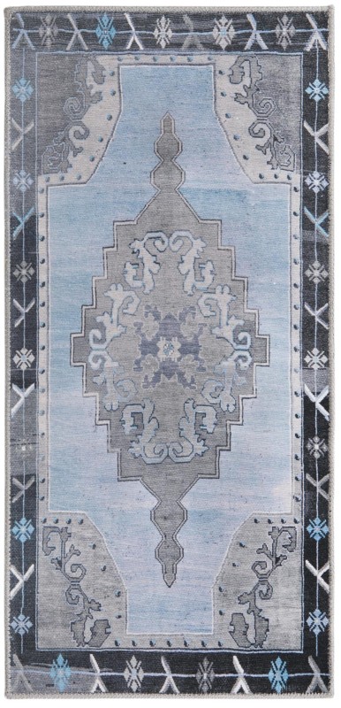 Sanderson · Medallion Washable Rug, blue and gray