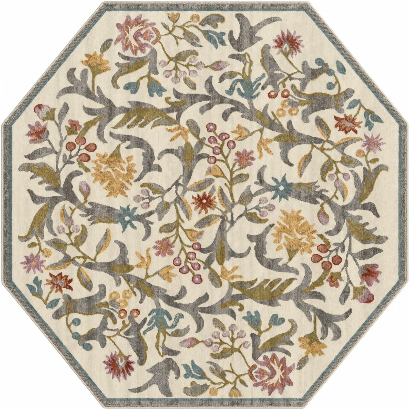 5' x 5' Draper · Floral rug, ivory and multi