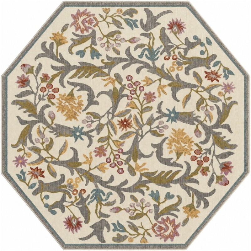 5' x 5' Draper · Floral rug, ivory and multi