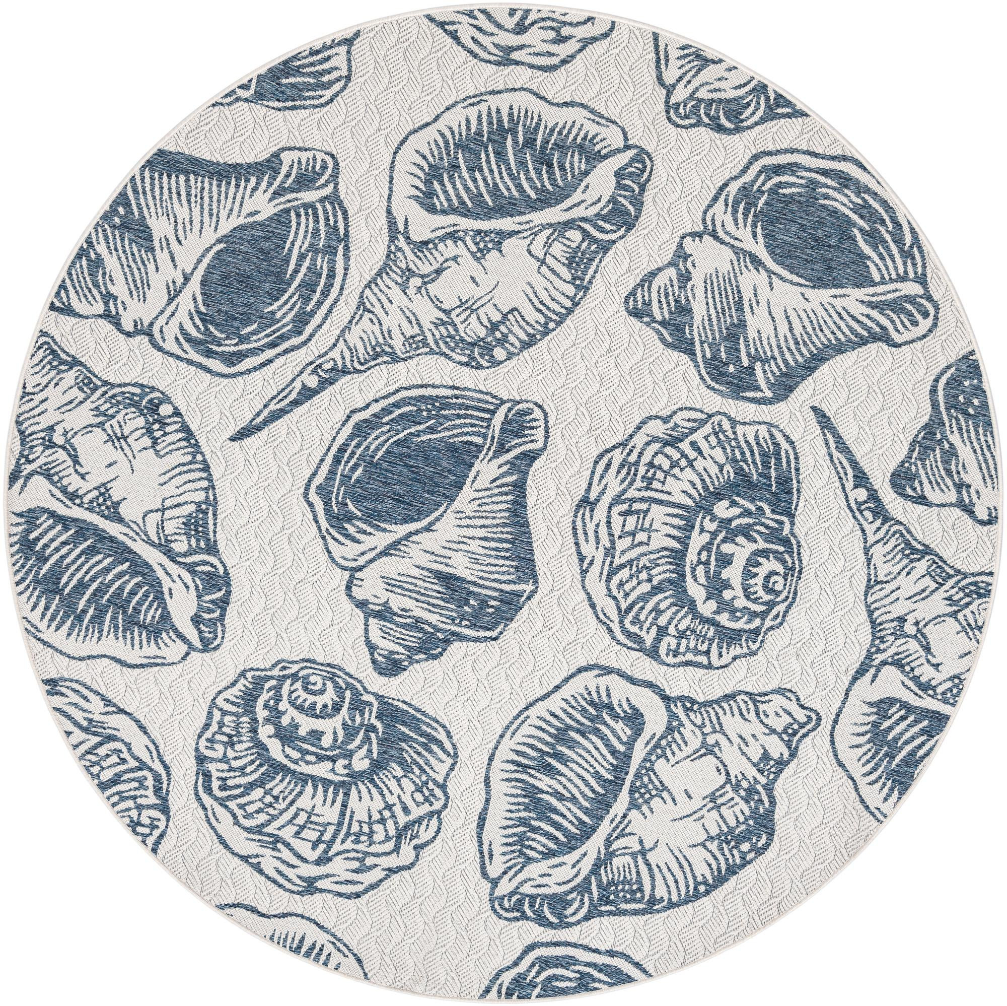 7' 10 x 7' 10 Arcata · Seashell Outdoor Rug, navy and ivory