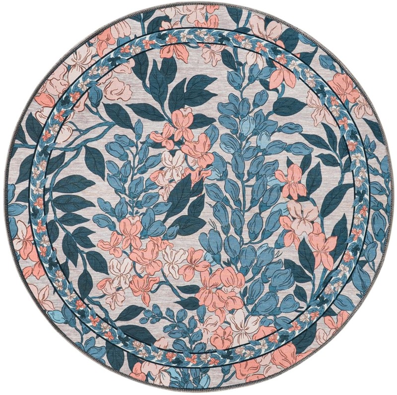 Hanson · Floral rug, blue and peach