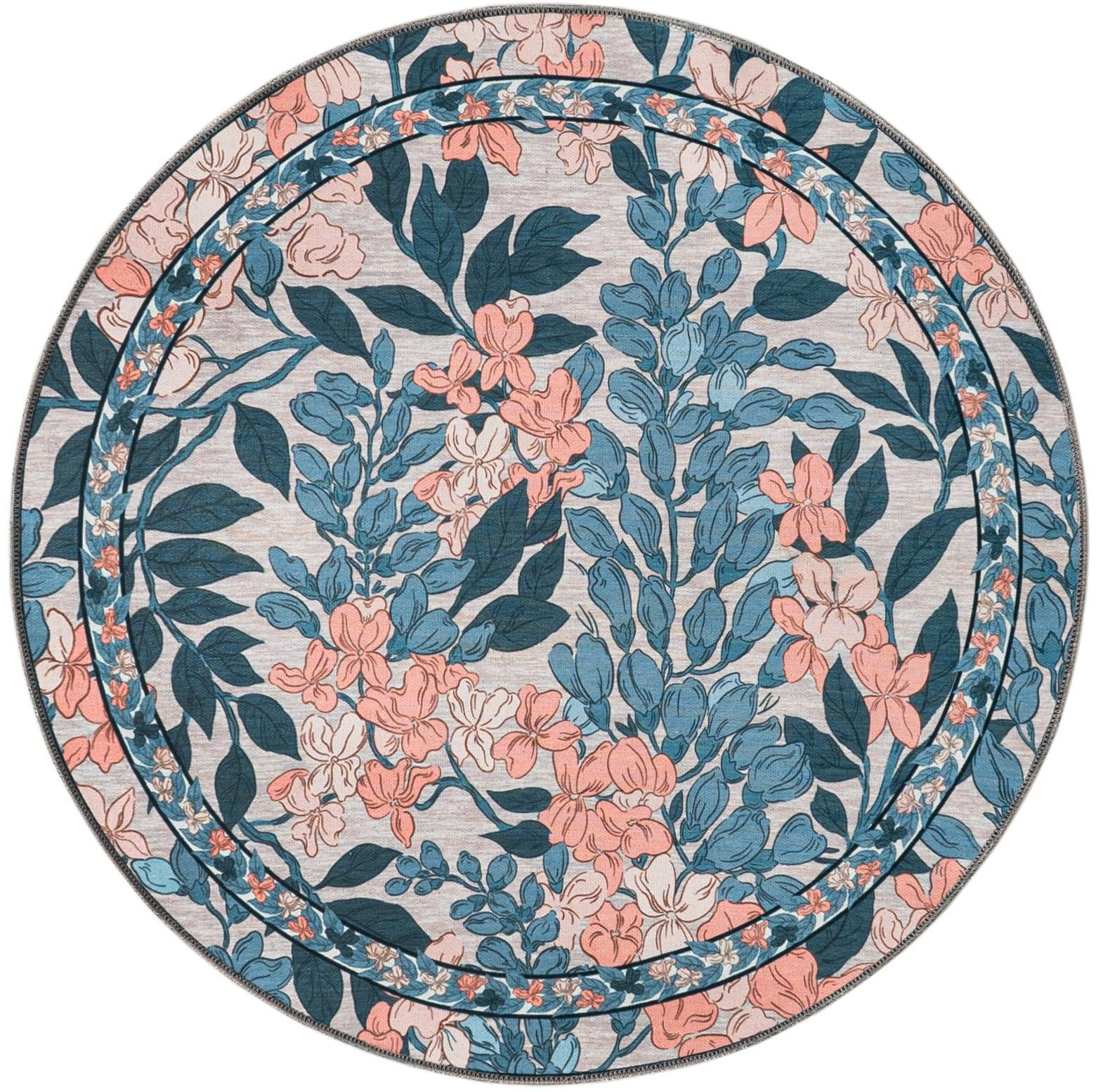 4' x 4' Hanson · Floral rug, blue and peach